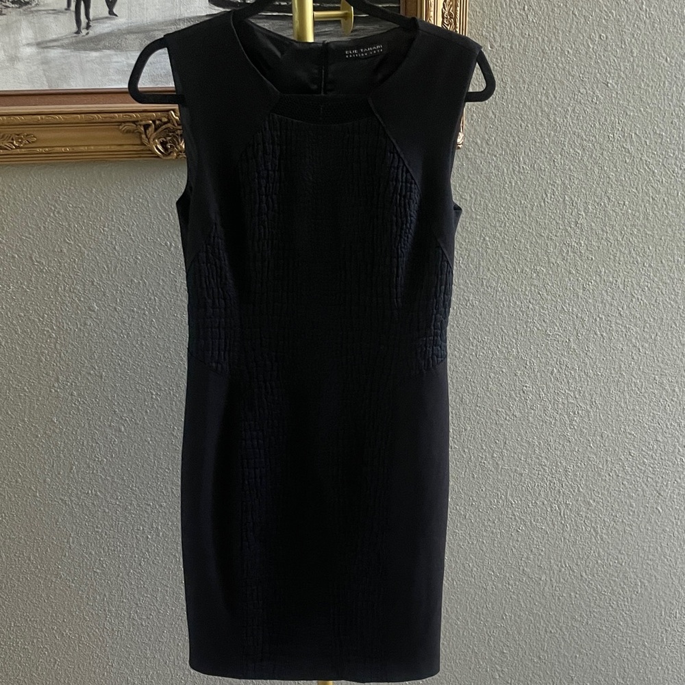 Elie Tahari Black Textured Mini Dress